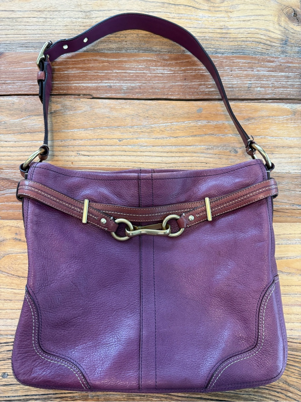 Coach Y2K Pebbled Leather Hobo Bag Burgundy Plum Brass Horsebit